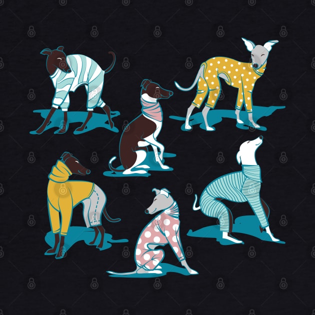 Greyhounds dogwalk // pattern // navy blue background by SelmaCardoso